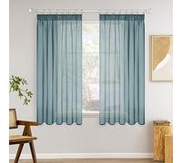 MIULEE Cortinas Salon Dormitorio Modernas 2 Piezas Visillos Translucidas Dormitorio Cocina Cortina Matrimonio Juvenil Habitacion Visillo Decorativo Azul Polvoriento 140 x 175 CM