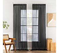 MIULEE Cortinas Salon Dormitorio Modernas 2 Piezas Visillos Translucidas Dormitorio Cocina Cortina Matrimonio Juvenil Habitacion Visillo Decorativo Negro 140 x 225 CM