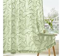 MIULEE Cortinas Salon Modernas con Bordado de Hojas 2 Piezas, Lindas Cortinas Visillos Dormitorio Matrimonio con Ojales, Cortinas Translucidas Salón con Hojas Motivos 140x240 cm Verde