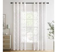 MIULEE Cortinas Salon Modernas con Bordado de Hojas 2 Piezas, Lindas Cortinas Visillos Dormitorio Matrimonio con Ojales, Cortinas Translucidas Salón con Hojas Motivos 140x220 Blanco