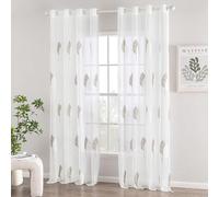 MIULEE Cortinas Salon Modernas con Bordado de Hojas 2 Piezas, Lindas Cortinas Visillos Dormitorio Matrimonio con Ojales, Cortinas Translucidas Salón con Beige y Blanco Hojas Motivos 140x175 CM