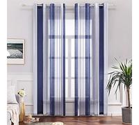 MIULEE Cortinas Salon Modernas con Rayas Blanco y Azul, Bonitas Cortinas Dormitorio Juvenil con Ojales, Translucidas Visillos para Ventanas Habitacion, Visillos Salón 2 Piezas, 2X A140xL215CM