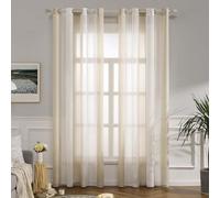 MIULEE Cortinas Salon Modernas con Rayas Blanco y Beige, Bonitas Cortinas Dormitorio Juvenil con Ojales, Translucidas Visillos para Ventanas Habitacion, Visillos Salón 2 Piezas, 2X A140xL185CM