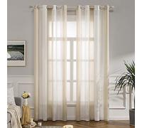 MIULEE Cortinas Salon Modernas con Rayas Blanco y Beige, Bonitas Cortinas Dormitorio Juvenil con Ojales, Translucidas Visillos para Ventanas Habitacion, Visillos Salón 2 Piezas, 2X A140xL215CM