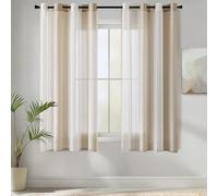 MIULEE Cortinas Salon Modernas con Rayas Blanco y Beige, Bonitas Cortinas Dormitorio Juvenil con Ojales, Translucidas Visillos Cortos para Ventanas Habitacion, Visillos Salón 2 Piezas, 2X A140xL145CM