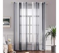 MIULEE Cortinas Salon Modernas con Rayas Blanco y Gris, Bonitas Cortinas Dormitorio Juvenil con Ojales, Translucidas Visillos para Ventanas Habitacion, Visillos Salón 2 Piezas, 2X A140xL260CM