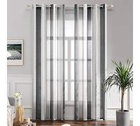 MIULEE Cortinas Salon Modernas con Rayas Blanco y Gris, Bonitas Visillos Dormitorio Juvenil con Ojales, Translucidas Visillos Cortos para Ventanas Habitacion, Cortinas Salón 2 Piezas, 2X A140xL160CM