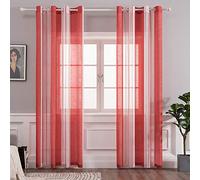 MIULEE Cortinas Salon Modernas con Rayas Blanco y Rojo, Bonitas Cortinas Dormitorio Juvenil con Ojales, Translucidas Visillos para Ventanas Habitacion, Visillos Salón 2 Piezas, 2X A140xL225CM
