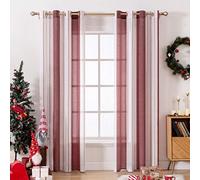 MIULEE Cortinas Salon Modernas con Rayas Blanco y Rojo Vino, Bonitas Cortinas Dormitorio Juvenil con Ojales, Translucidas Visillos para Ventanas Habitacion, Visillos Salón 2 Piezas, 2X A140xL245CM