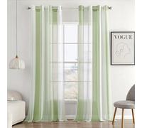 MIULEE Cortinas Salon Modernas con Rayas Blanco y Verde, Bonitas Cortinas Dormitorio Juvenil con Ojales, Translucidas Visillos para Ventanas Habitacion, Visillos Salón 2 Piezas, 2X A140xL245CM