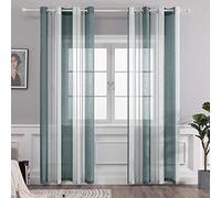 MIULEE Cortinas Salon Modernas con Rayas Blanco y Verde, Bonitas Cortinas Dormitorio Juvenil con Ojales, Translucidas Visillos para Ventanas Habitacion, Visillos Salón 2 Piezas, 2X A140xL225CM