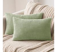 MIULEE Funda Cojines para Sofá Funda de Almohada de Corduroy Súper Suave Cojin de Pana a Rayas Decoración Moderna para Sofá Silla Cama Bancos Sala de Estar Dormitorio 30x50 cm 2 Piezas Verde Menta