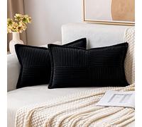 MIULEE Funda de Cojines para Sofá 30x50 cm Funda de Almohada de Corduroy Súper Suave Cojin de Pana a Rayas Decoración Moderna para Sofá Silla Cama Sala de Estar Dormitorio 2 Piezas Negro