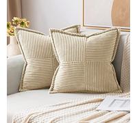 MIULEE Funda de Cojines para Sofá 40x40 cm Funda de Almohada de Corduroy Súper Suave Cojin de Pana a Rayas Decoración Moderna para Sofá Silla Cama Sala de Estar Dormitorio 2 Piezas Beige
