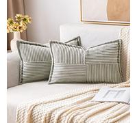 MIULEE Funda de Cojines para Sofá 40x60 cm Funda de Almohada de Corduroy Súper Suave Cojin de Pana a Rayas Decoración Moderna para Sofá Silla Cama Sala de Estar Dormitorio 2 Piezas Gris Verdoso