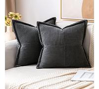 MIULEE Funda de Cojines para Sofá 50x50 cm Funda de Almohada de Corduroy Súper Suave Cojin de Pana a Rayas Decoración Moderna para Sofá Silla Cama Sala de Estar Dormitorio 2 Piezas Gris Oscuro