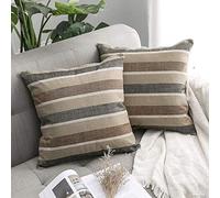 MIULEE Fundas de Cojines Almohada Rayada Caso de la Cubierta del Amortiguador Decorativo Lino Duradero Decoración para Sofá CamaTrigo 18"x18" 45x45 cm 2 Piezas Café
