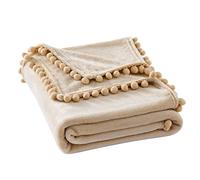 MIULEE Manta Terciopelo con Pompones Mantilla Grande de Franela para Sófas Súper Suave Mantas Grande Ligera y Cálida Felpa para Niño Mascota Cama Habitacion Dormitorio 1 Pieza 220x240cm Beige