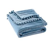 MIULEE Manta Terciopelo con Pompones Mantilla Grande de Franela para Sófas Súper Suave Mantas Grande Ligera y Cálida Felpa para Niño Mascota Cama Habitacion Dormitorio 1 Pieza 150x200cm Neblina Azul