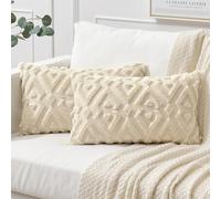 MIULEE Navidad 2 Piezas Funda de Cojines de Pelusa Cojines con Bordado Lana de Imitación Cojin Suave Boho para Invierno Moderna Decoracion para Cama Dormitorio Salon 30x50 cm Beige