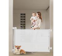 Miumoon Puertas retráctiles para bebés de 59 pulgadas de alto, puerta retráctil con diseño de tira reforzada para evitar que se arrastre, puerta retráctil de 5 pies para perros, para escaleras