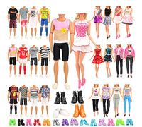 Miunana 24 Accesorios Seleccionadas para 11.5 Pulgada 30CM Muñeca Y 12 Pulgada Muñecas: 6 Trajes + 4 Zapatos para Ken Chico + 3 Trajes + 3 Pantalones + 3 Vestidos + 5 Zapatos para Chica
