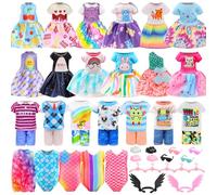 Miunana 25 Accessorios para Muñecas Chelsea De 15 cm: 6 Vestidos + 4 Ropas + 2 Trajes De Baño + 4 PCS Zapatos + 2 Alas + 5 Percha + 2 PCS Gafas
