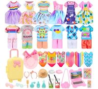Miunana 27 piezas de maleta de muñeca, equipaje de viaje, ropa y accesorios para muñecas Chelsea de 6 pulgadas, incluyendo 1 maleta, 6 ropa, 1 gafas, 19 accesorios de viaje