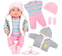 Miunana 4 Ropas + Percha para New Born Baby Dolls 35 CM-45 cm (14''-18'') | Sombrero + Abrigo + Vestido + Pantalones + Calcetines + Perchas Para Baby Dolls Muñeca, Bebé Muñecas (No Incluye Muñeca)