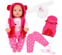 Miunana Chaleco con Capucha + Top Blanco + Pantalones Rosa para New Born 14 - 18 Pulgadas (35 cm - 46 cm) Muñecas Baby Dolls (No Incluye Muñecas)