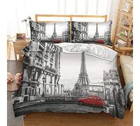 MIUNNG Moderno Paisaje de la Ciudad Ropa de Cama Torre Eiffel Estatua de la Libertad Hermoso Ciudad Escena Nocturna Funda Nórdica Adulto Estudiante (París, 180 × 220cm- Cama 105cm)