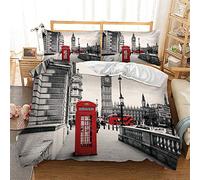 MIUNNG Moderno Paisaje de la Ciudad Ropa de Cama Torre Eiffel Estatua de la Libertad Hermoso Ciudad Escena Nocturna Funda Nórdica Adulto Estudiante (Londres, 180 × 220cm- Cama 105cm)