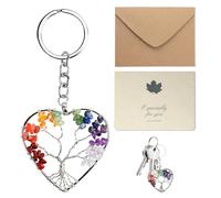 Miunpri El llavero del árbol de la vida primitiva, colgantes de chakras para el tratamiento de joyas, corazón de cristal de colores y decoración única de regalos para parejas y amigos