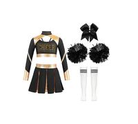 Miutii º Set Trajes Niñas Infantiles Vestidos Cheerleading Tops Cortos Manga Larga Con Falda Pompones Y Medias Halloween Carnaval Y Fiestas Negro 13-14 años