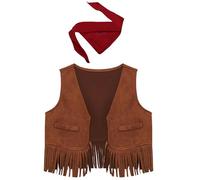 Miutii Chaleco vaquero para bebé, niño, niña, chaqueta de ante con pañuelo, chaleco occidental, chaqueta con flecos, Halloween, carnaval, disfraz, marrón, 62-68