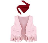 Miutii Chaleco vaquero para bebé, niño, niña, chaqueta de ante con pañuelo, chaleco occidental, chaqueta con flecos, Halloween, carnaval, disfraz, Rosa., 50-56