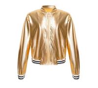 Miutii Chaqueta Metálica para Niñas Chaqueta Bomber Brillante Holográfica Sudadera Top con Purpurina Jazz Hip Hop Carnaval Disco Disfraz de Baile, A Gold., 134-140
