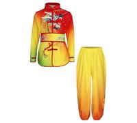 Miutii Conjunto de deporte para niños y niñas, uniforme de Tai Chi, camiseta de Kung Fu y pantalones Wushu Chándal chino Kung Fu Wing Chun, B Rojo Amarillo Verde, 146-152