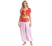 Miutii Disfraz de danza del vientre para mujer, parte superior de danza del vientre, parte superior + pantalones harén, traje de danza oriental india, color rojo, M