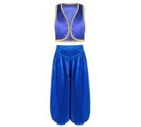 Miutii Disfraz de príncipe árabe para niños, chaleco medieval + pantalones de Aladino, ladrón, lámpara milagrosa, disfraz, carnaval, fiesta, disfraces, azul 146-152