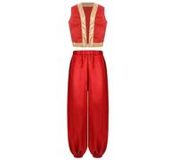 Miutii Disfraz de príncipe árabe para niños y niños, chaleco medieval + pantalones de Aladino, carnaval o fiesta, color rojo, 110-116