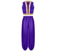 Miutii Disfraz de príncipe árabe para niños y niños, chaleco medieval + pantalones de Aladino, carnaval y fiesta, color lila, 158-164
