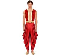 Miutii Hombre Traje Príncipe Árabe Medieval Chaqueta Seda Pantalones Harem Ladrón Lámpara Mágica Traje Carnaval Fasching Ropa Árabe Rojo 3XL