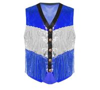 Miutii Hombres Chaqueta Baile Jazz con Brillo Ropa Club Rave Gilet con Secuencias En Forma Escalera con Tassel Y Paillettes Tank Top Completamente Forrado Boda Plata Azul M