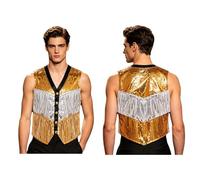 Miutii Hombres Chaqueta Baile Jazz con Brillo Ropa Club Rave Gilet con Secuencias En Forma Escalera con Tassel Y Paillettes Tank Top Completamente Forrado Boda Oro Plata M
