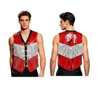 Miutii Hombres Chaqueta Baile Jazz con Brillo Ropa Club Rave Gilet con Secuencias En Forma Escalera con Tassel Y Paillettes Tank Top Completamente Forrado Boda Plata roja L
