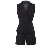 Miutii Mujer Jumpsuit Combinaison Corta Un Solo Trozo Combinaison Chaleco Y Pantalones Cortos Con Blazer Trajes Para Invitados A Bodas Boda Negro 3XL