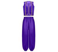 Miutii Ropa árabe para niños, chaleco medieval + pantalones de Aladino, disfraz de príncipe árabe, ladrón, lámpara milagrosa, disfraces, carnaval, color lila, 146-152