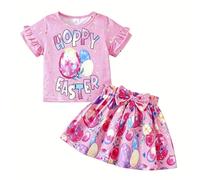 Miutii Ropa Pascua Niñas Traje Dos Piezas Vestido Con Volantes Y Lazo Conjunto Camiseta Y Vestido Fiesta Pascua Para Surfear Rojo melocotón 7-8 años