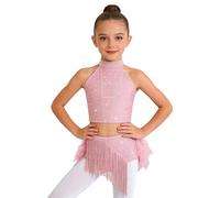 Miutii Traje Baile Latino Niña Vestido Baile Ballet con Brillo Top Corto con Falda Brillante Strass Trajes Ballet Cha Cha Salsa Jazz Y Moderno Rosa 13-14 años